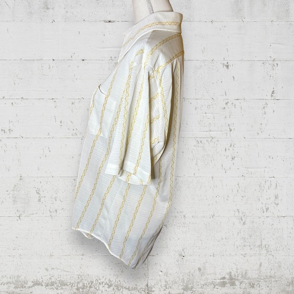 Vintage 1960s Dagger Collar Short Sleeve Mod Patterned Button Down Shirt Size L - Picture 5 of 6